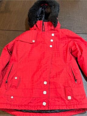 Five Fifty Five Red Faux Fur Hooded Ski Jacket Sz M